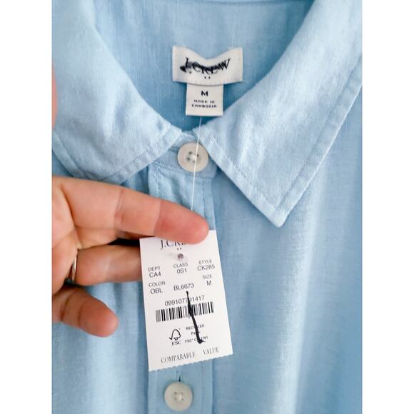 J.Crew Factory | NWT Linen-blend belted mini shirtdress in Light blue | Sz M - Picture 6 of 12